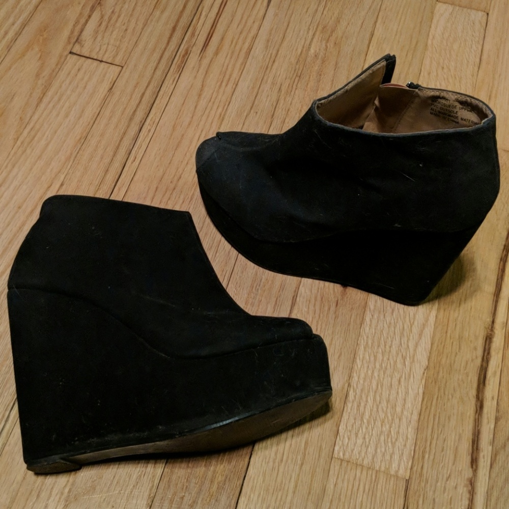 Black Wet Seal Microsuede Peep Toe Booties
